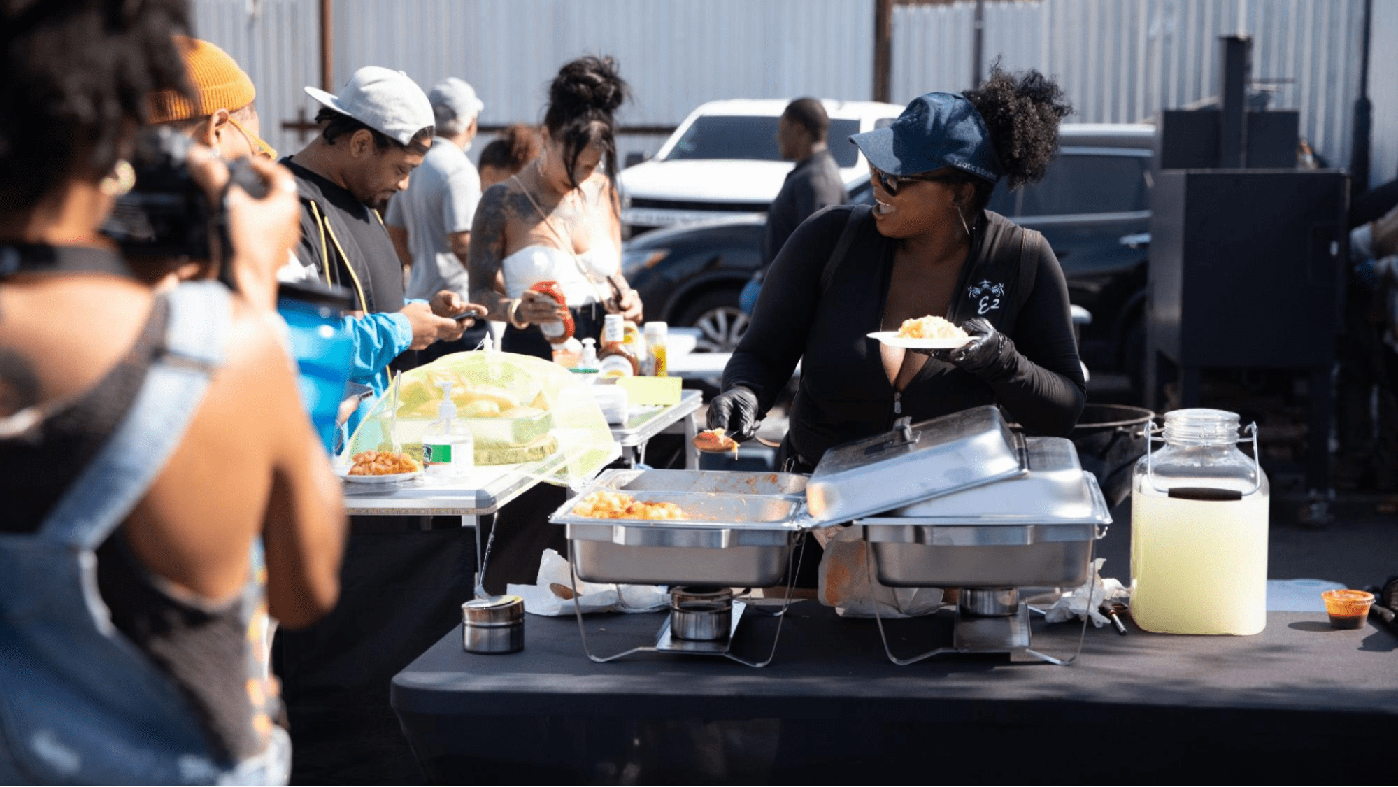 People getting food at an event