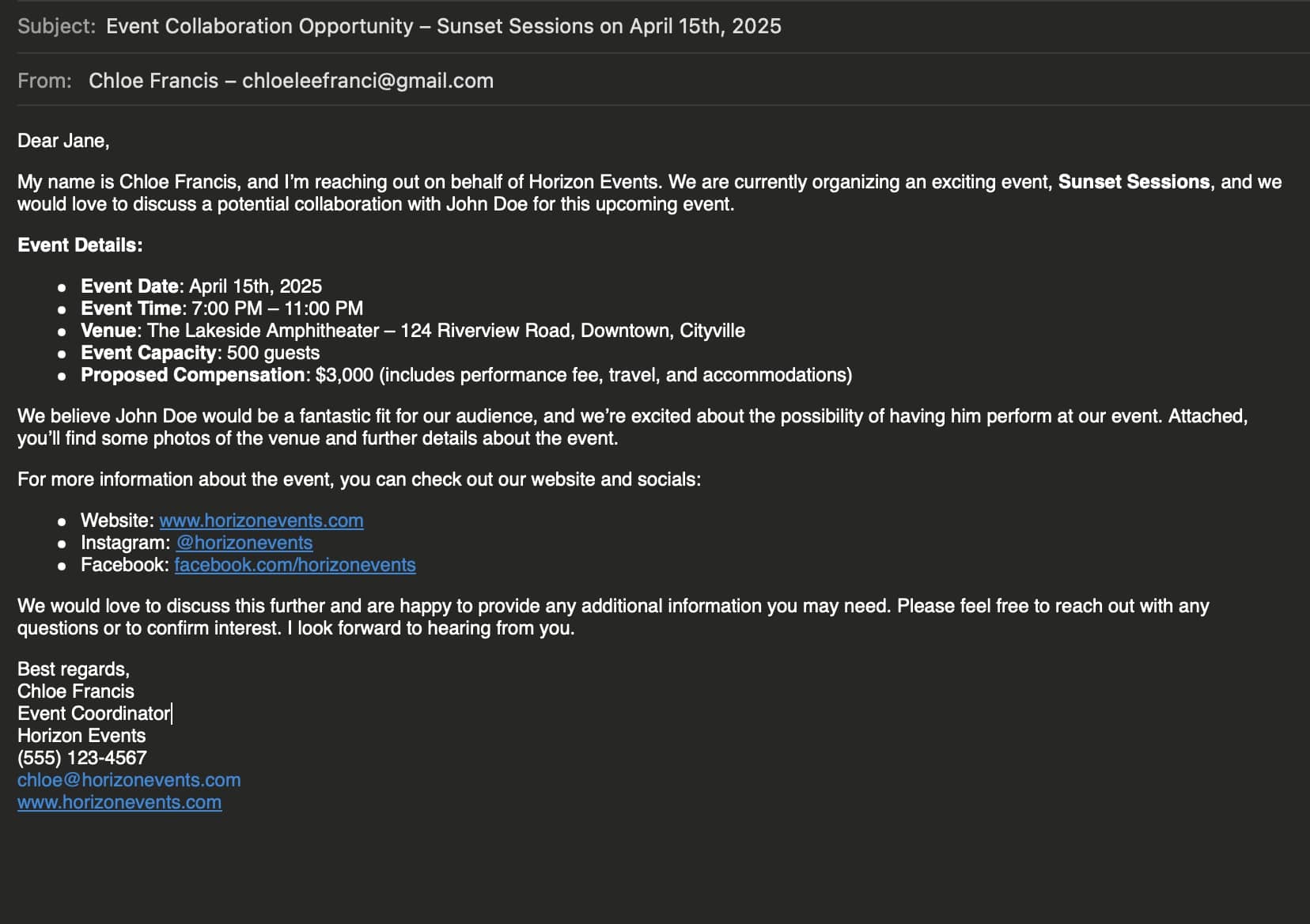 A winning event collaboration email
