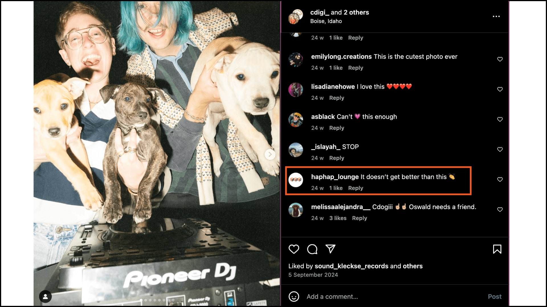 screenshot of instagram post